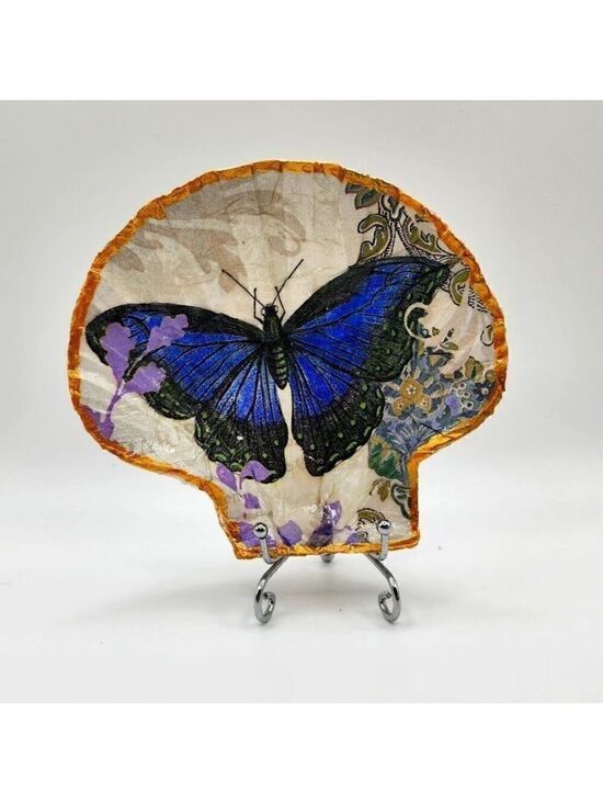 Other - Decoupage Scalloped shell Blue Butterfly
